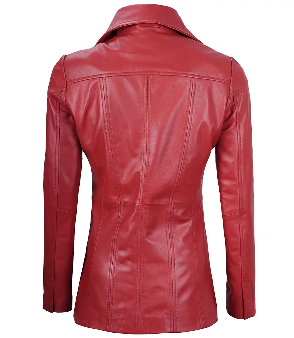 Avanzar Leather Women's Red Real Leather Blazer Jacket