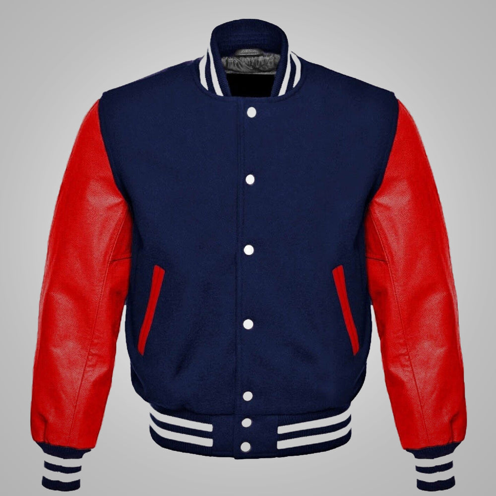 Men's Baseball Style Red and Blue Varsity Jacket