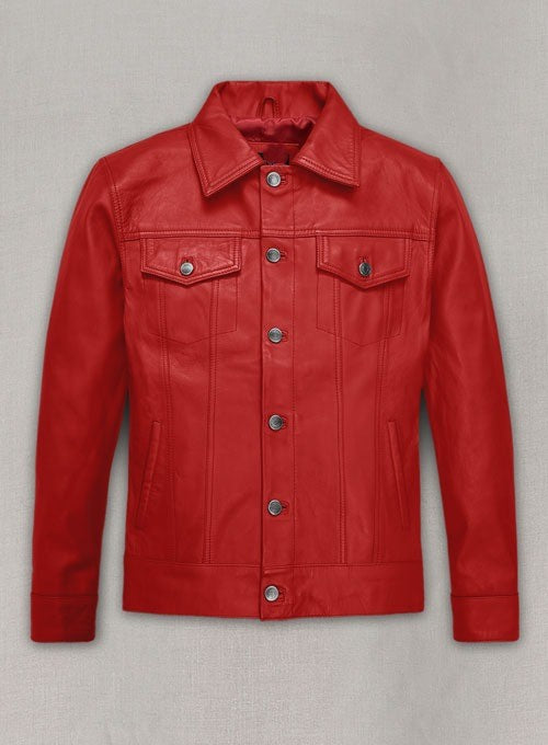 Men's Red Leather Trucker Jacket Bold & Timeless Style