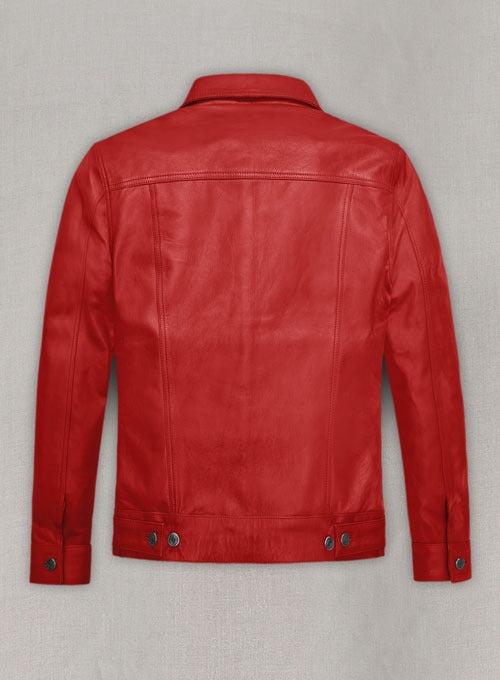 Men's Red Leather Trucker Jacket Bold & Timeless Style