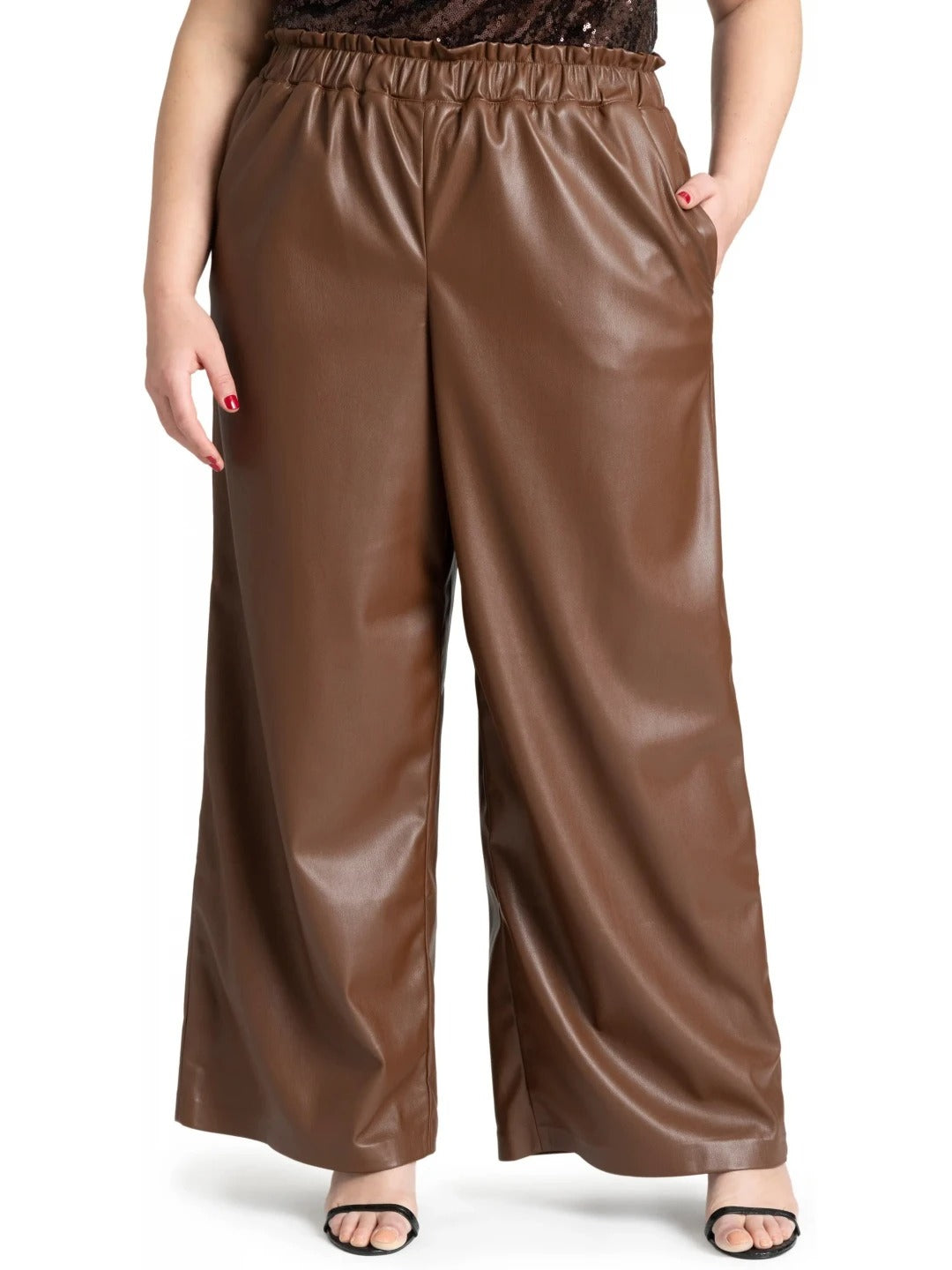 Relaxed Fit Brown Leather Pants for Women