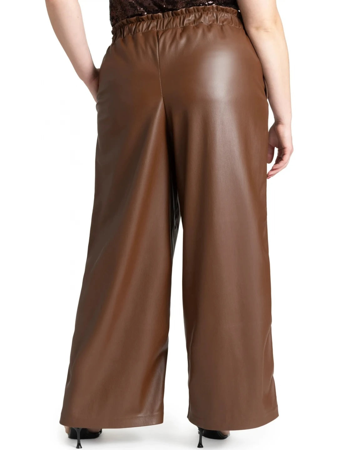 Relaxed Fit Brown Leather Pants for Women