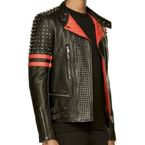Avanzar Men's Red & Black Studded Designer Rider Jacket