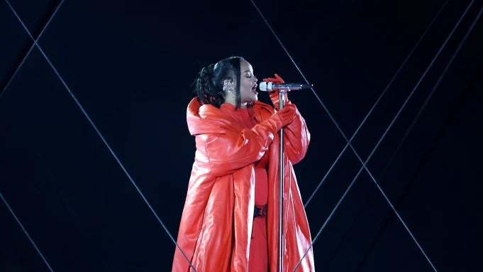 Rihanna Super Bowl Halftime  Red Leather Oversized Coat  Avanzar Leather