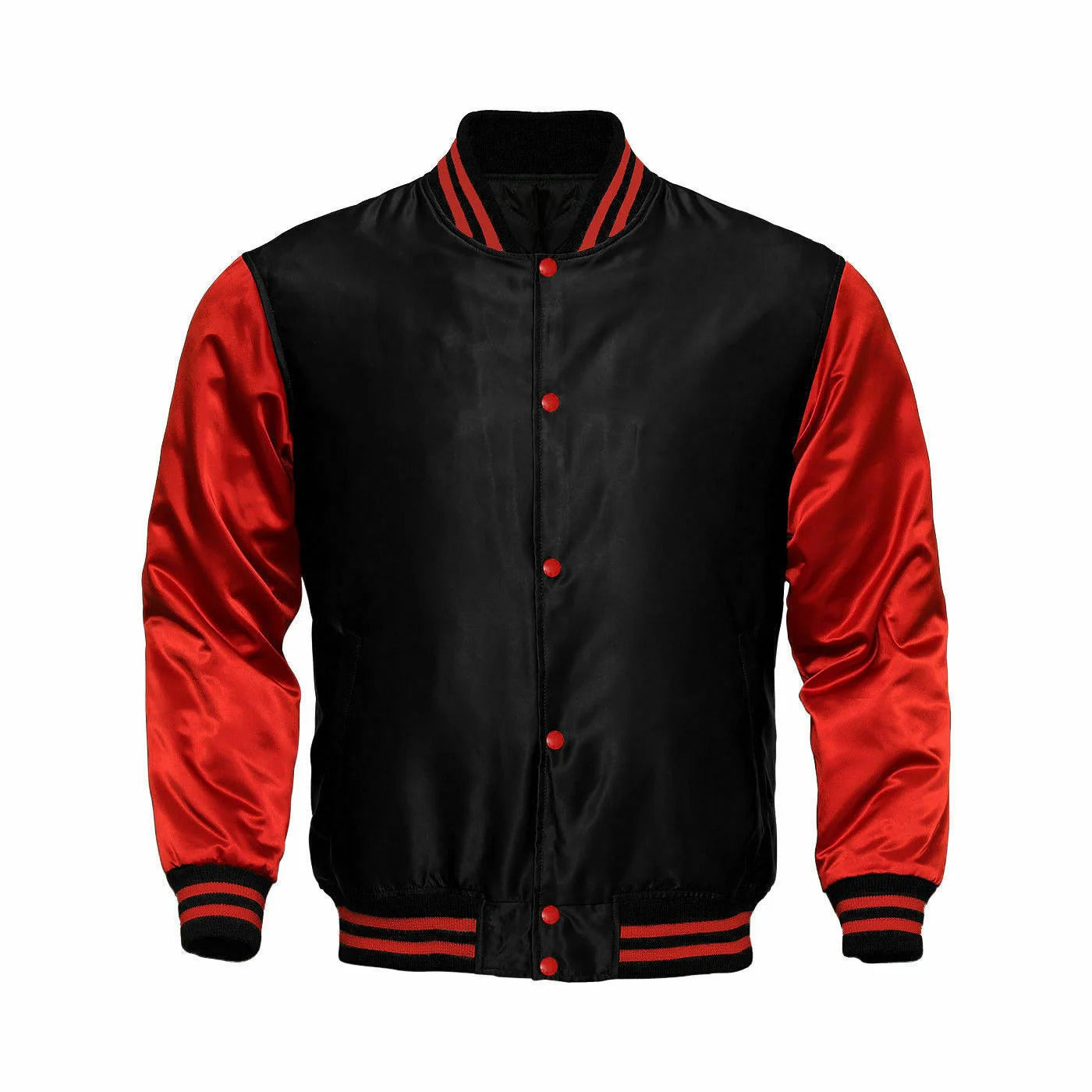 Men’s Black and Red Satin Varsity Jacket