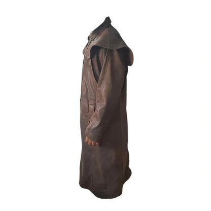 Men's brown western cape collar trench coat button front