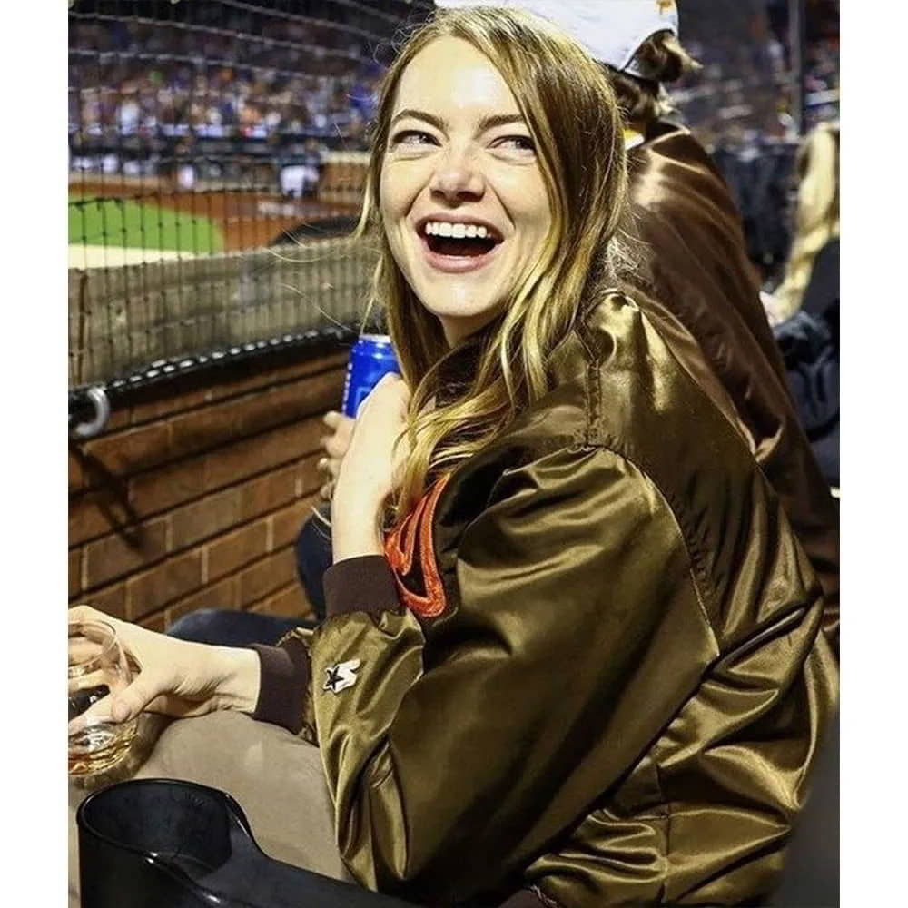 Emma Stone San Diego Padres Brown Satin Bomber Jacket
