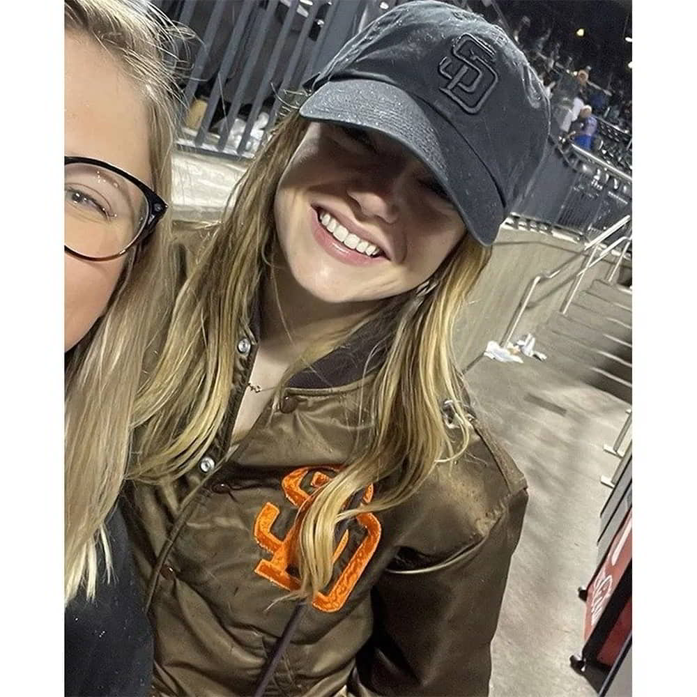 Emma Stone San Diego Padres Brown Satin Bomber Jacket