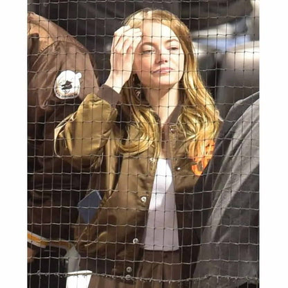 Emma Stone San Diego Padres Brown Satin Bomber Jacket