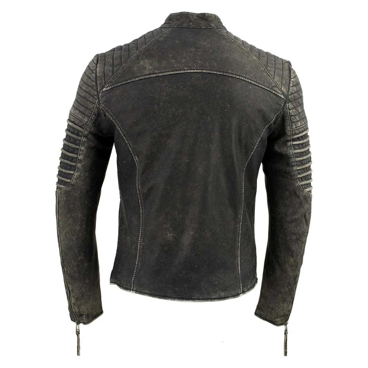 Men’s Black Seamed Shoulder Leather Motorcycle Jacket