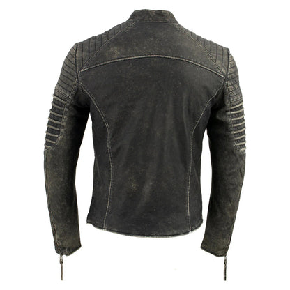 Men’s Black Seamed Shoulder Leather Motorcycle Jacket