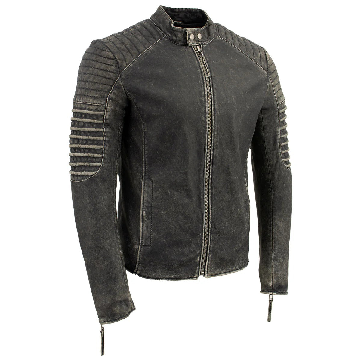Men’s Black Seamed Shoulder Leather Motorcycle Jacket