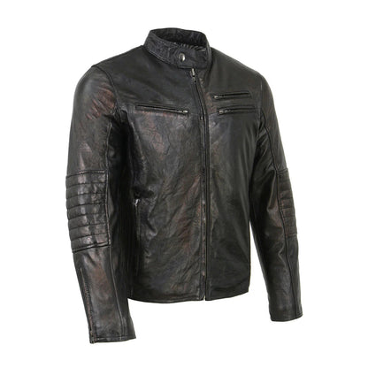 Men’s Café Racer Leather Jacket with Two-Tone Collar