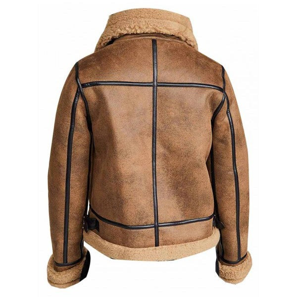Men’s B3 Brown Sheepskin Shearling Aviator Bomber Jacket by Avanzar Leather