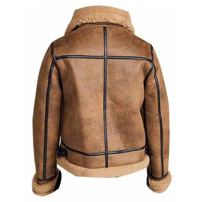 Men’s B3 Brown Sheepskin Shearling Aviator Bomber Jacket by Avanzar Leather