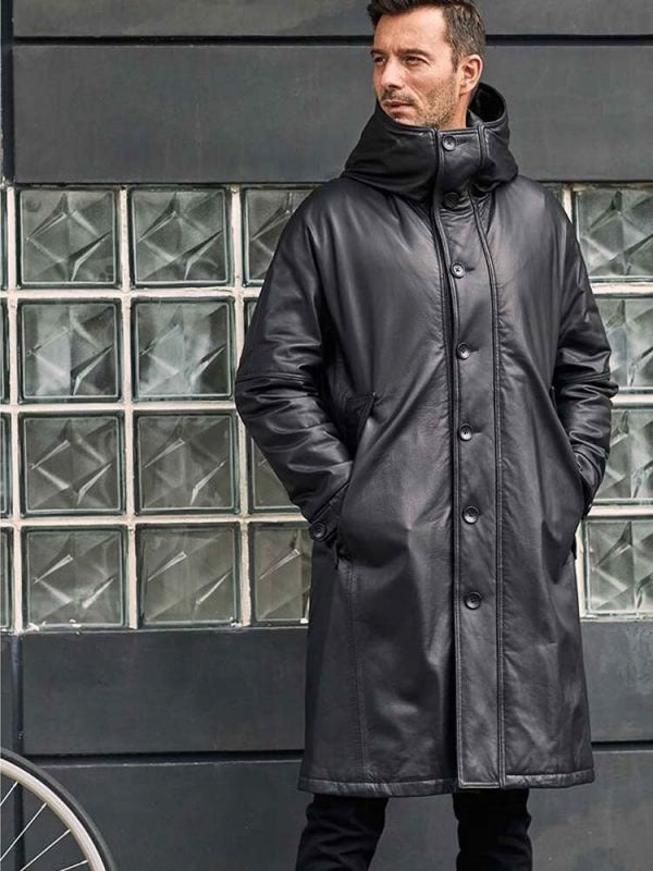 Leather Down Jacket Long Winter Overcoat Warm Oversize Outerwear