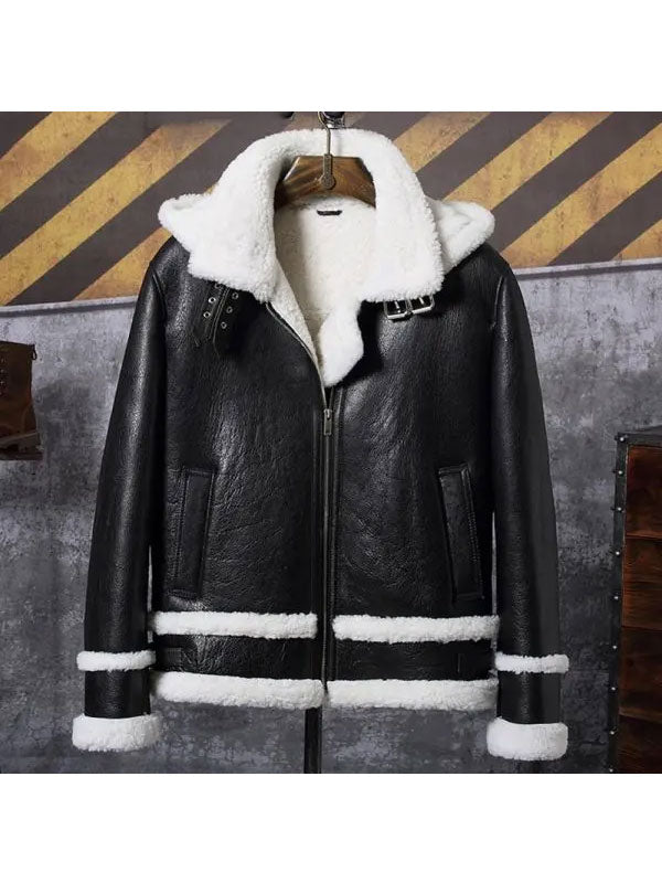 New Men’s Bomber Hooded Sheepskin Leather Jacket Short Coat