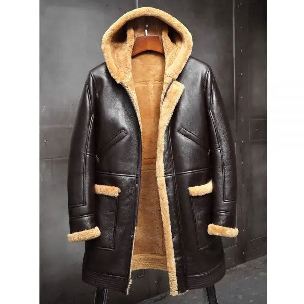 Men's RAF Hooded Shearling Sheepskin Leather Winter CoatMen's RAF Hooded Shearling Sheepskin Leather Winter Coat