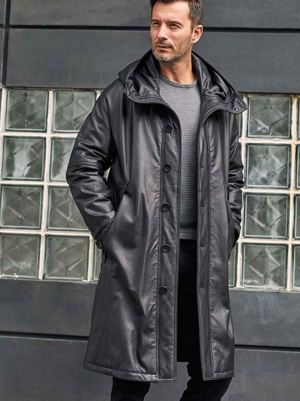 Leather Down Jacket Long Winter Overcoat Warm Oversize Outerwear