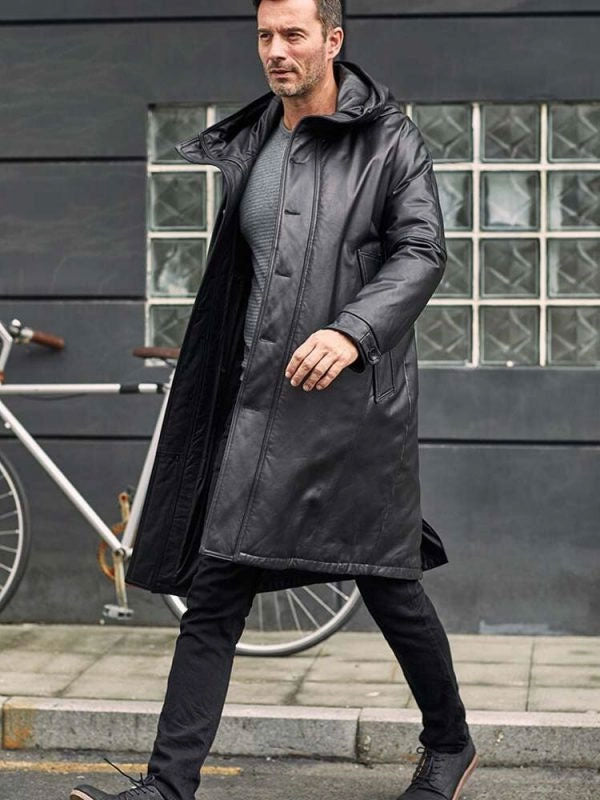 Leather Down Jacket Long Winter Overcoat Warm Oversize Outerwear