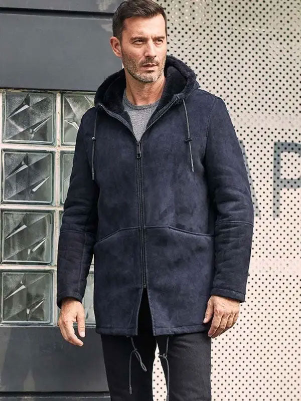 Leather Jacket Warm Wool Overcoat with Hooded Sheepskin Parkas