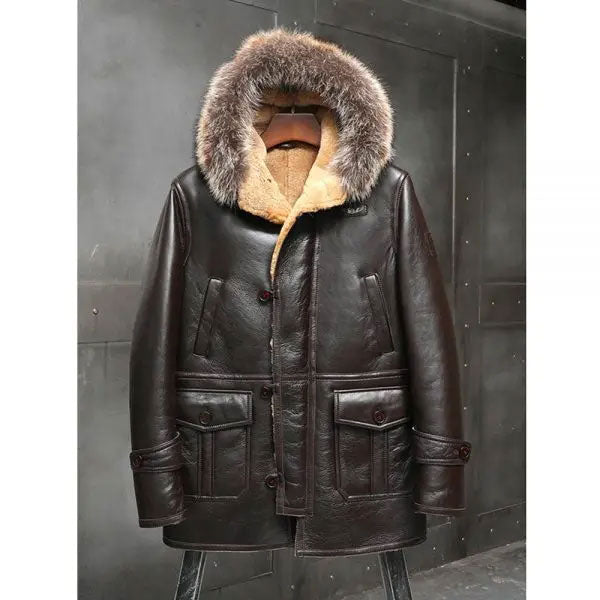 Men's B3 Leather Bomber Shearling Trench Coat