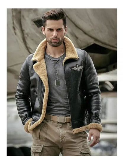 Men's Sheepskin Motorcycle Shearling Leather Bomber Jacket