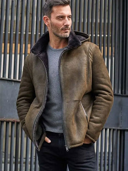 Oversize Casual Leather Overcoat with Removable Hooded Fur Coat