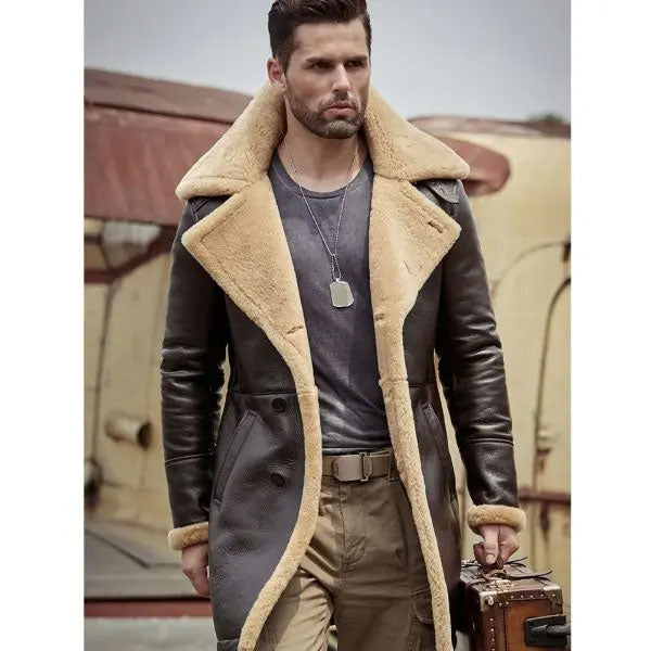 Men's B3 Flight Sheepskin Aviator Long Winter Leather Bomber