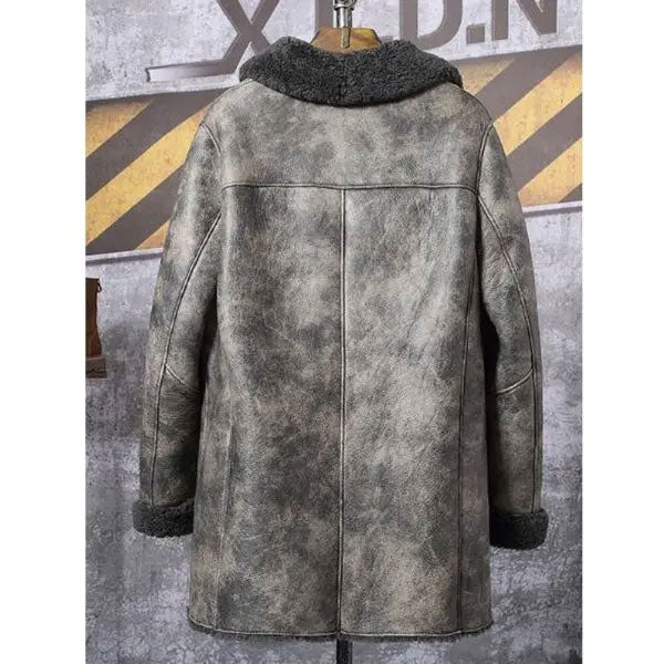 Men's Premium Hunting Leather Shearling Bomber Trench Coat