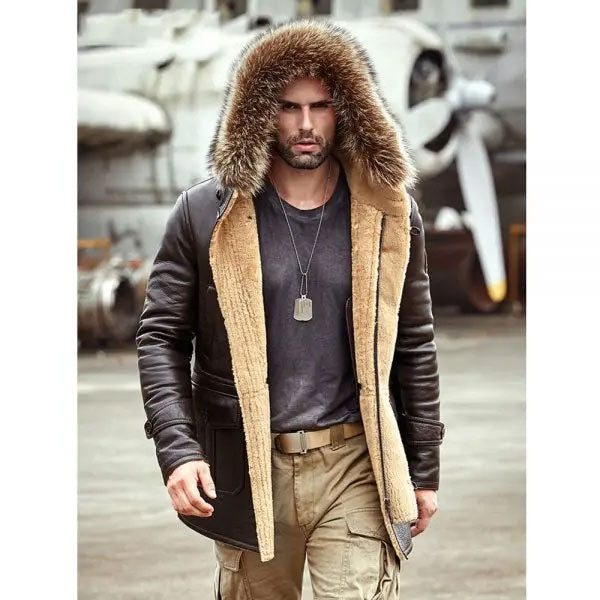 Men's B3 Leather Bomber Shearling Trench Coat