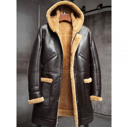 Men's RAF Hooded Shearling Sheepskin Leather Winter Coat