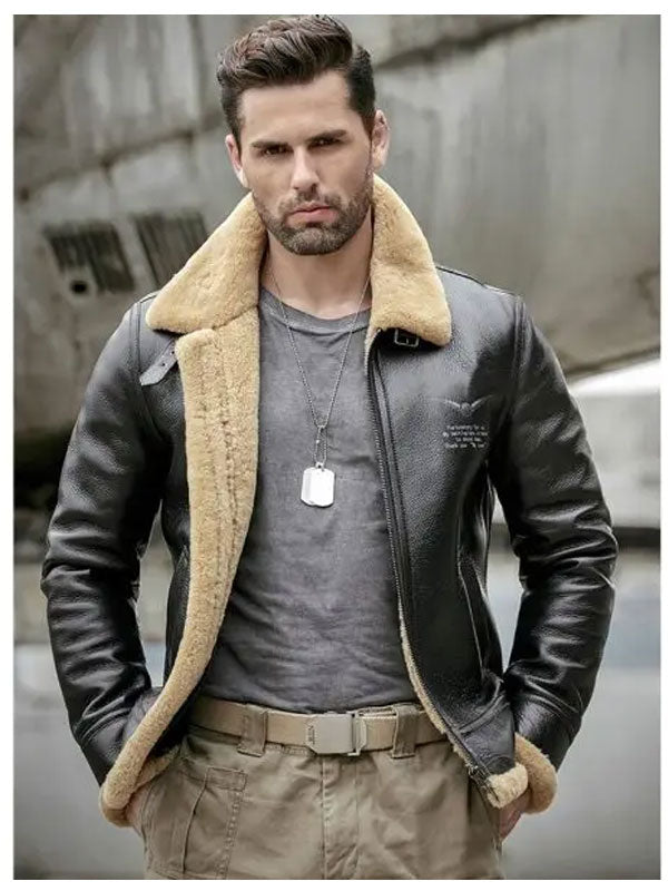 Men's Sheepskin Motorcycle Shearling Leather Bomber Jacket