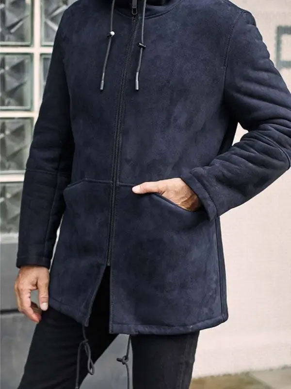 Leather Jacket Warm Wool Overcoat with Hooded Sheepskin Parkas