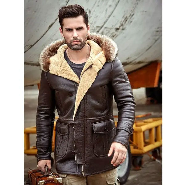 Men's B3 Leather Bomber Shearling Trench Coat