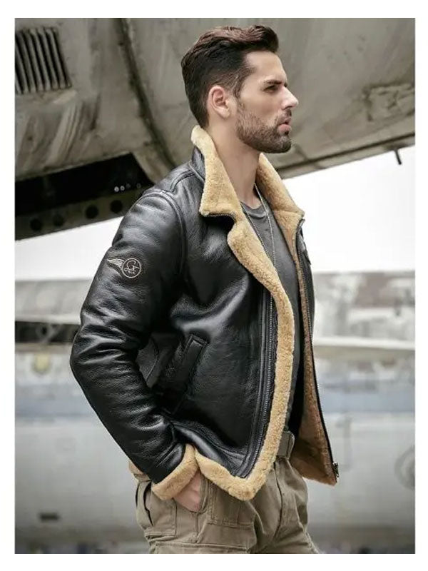 Men's Sheepskin Motorcycle Shearling Leather Bomber Jacket