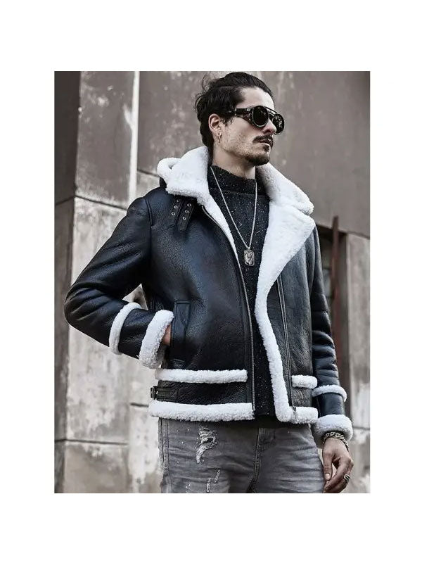 New Men’s Bomber Hooded Sheepskin Leather Jacket Short Coat