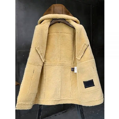 Men's Hooded Sheepskin Leather Fur Winter Coat