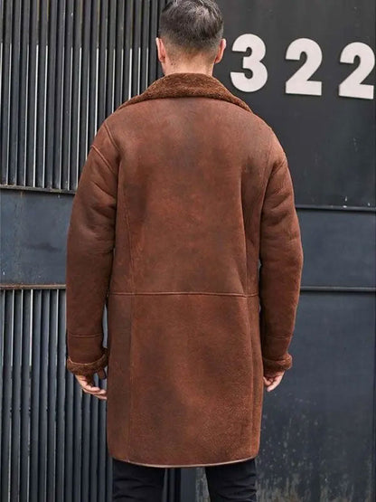 Winter Brown Fur Leather Long Trench Overcoat