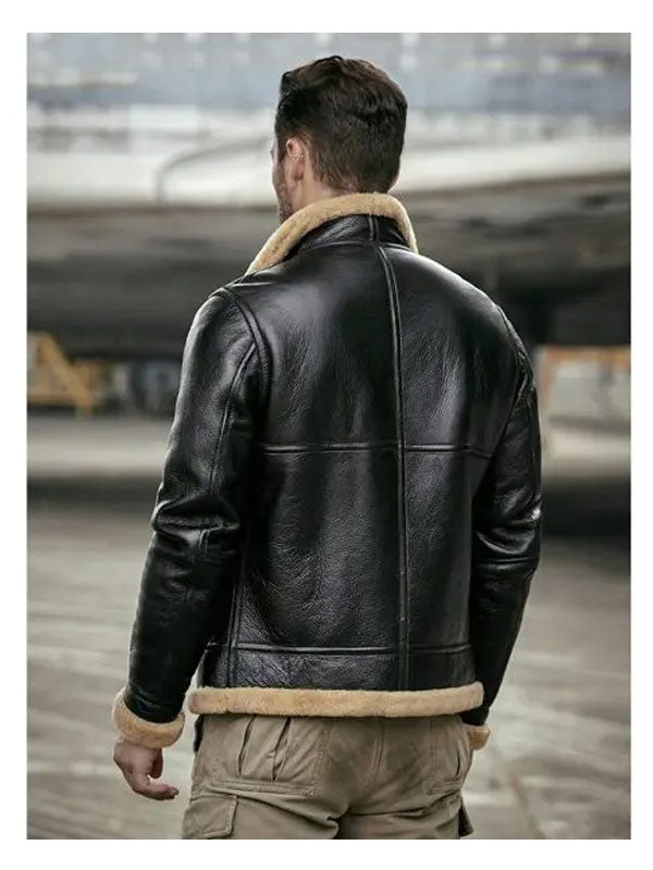 Men's Sheepskin Motorcycle Shearling Leather Bomber Jacket