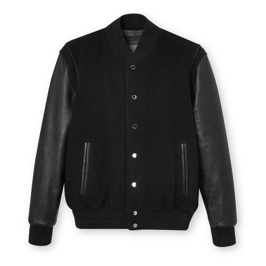 Men’s Black Varsity Leather Bomber Jacket