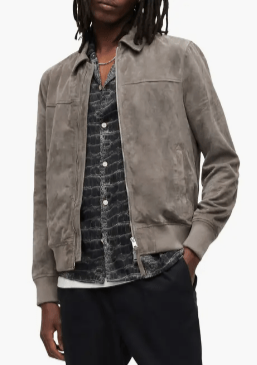 Men's Premium Gray Suede Leather Bomber Jacket by Avanzar Leather