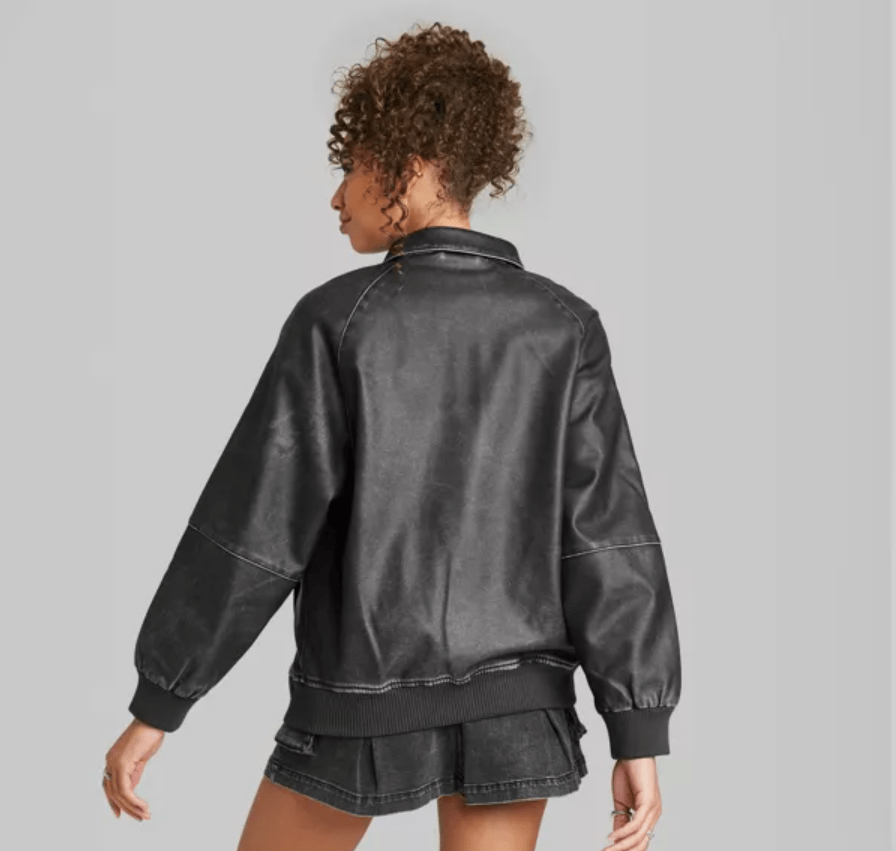 Women's Black Distressed Bomber Leather Jacket