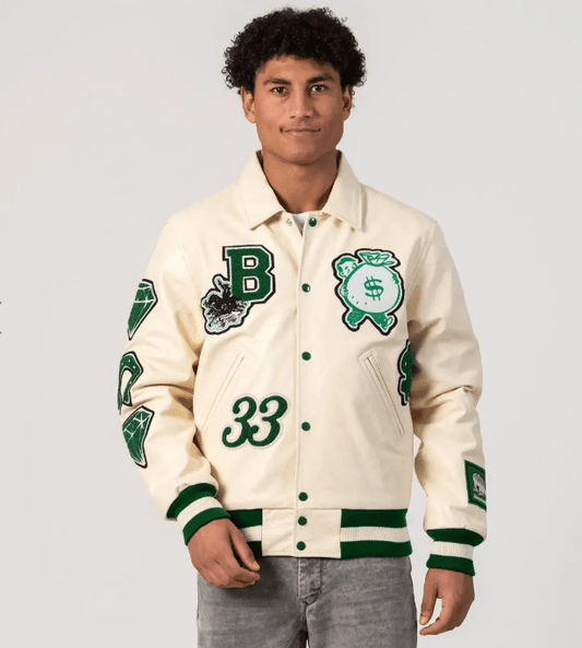 Boston Limited Edition Bomber Varsity Jacket in Off White