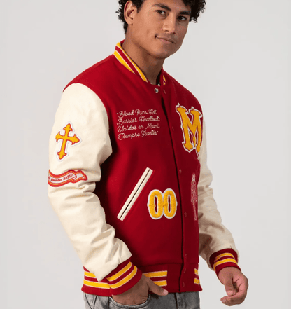 Miami Heritage Varsity Bomber Jacket in Red