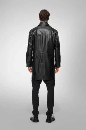 Men's Black Casual Leather Coat