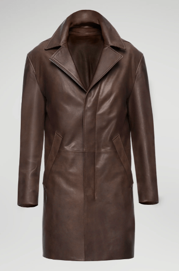 Stylish Men's Casual Leather Coat in Rich Coffee Brown