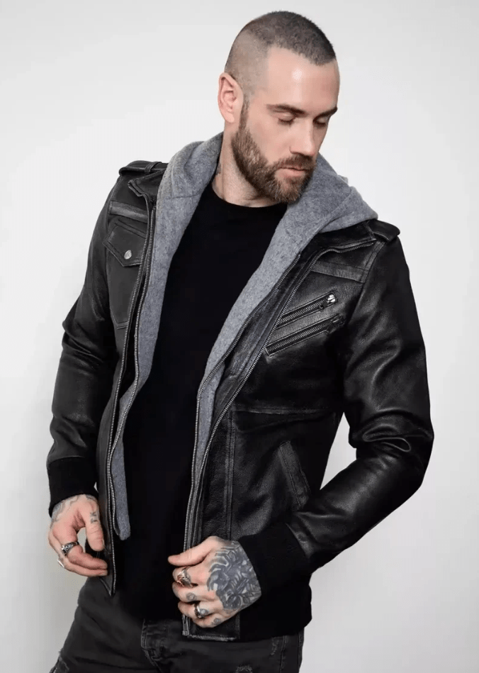  Men's Distressed Black Bomber Leather Jacket