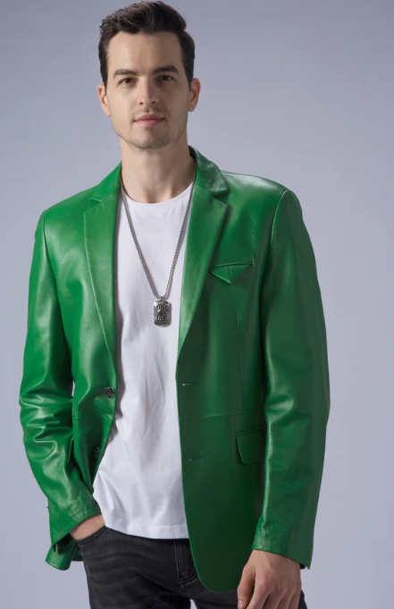 Men's Leather Blazer in Green