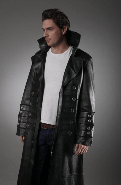 Men's Black Long Leather Coat